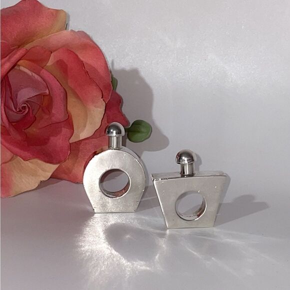 Sterling Silver Geometric Perfume Bottles Duo - Picture 1 of 11